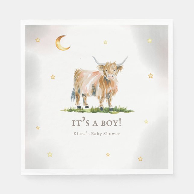 Highland Cow Boy Baby Shower Paper Napkin (Front)