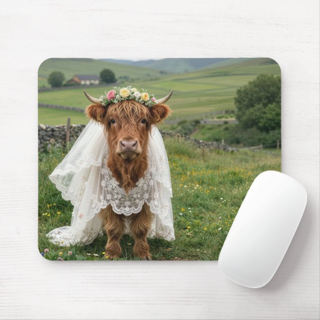 Highland Cow Bride Mouse Mat (With Mouse)