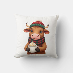 Highland Cow Brushstroke Christmas T-Shirt (2) Cushion