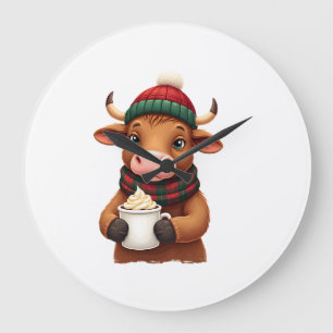 Highland Cow Brushstroke Christmas T-Shirt (2) Large Clock