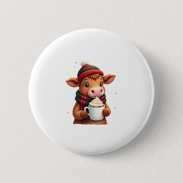 Highland Cow Brushstroke Christmas T-Shirt (4) 6 Cm Round Badge (Front)