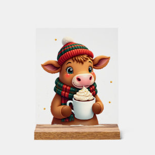 Highland Cow Brushstroke Christmas T-Shirt (4) Acrylic Sign