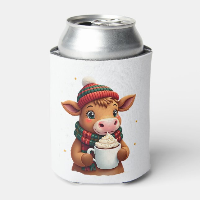 Highland Cow Brushstroke Christmas T-Shirt (4) Can Cooler (Can Front)
