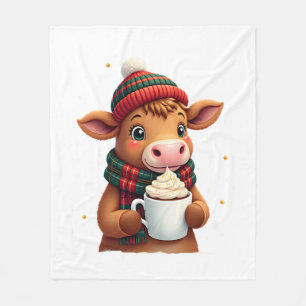 Highland Cow Brushstroke Christmas T-Shirt (4) Fleece Blanket