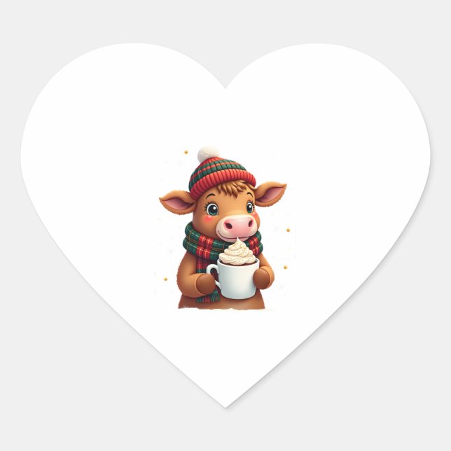 Highland Cow Brushstroke Christmas T-Shirt (4) Heart Sticker (Front)