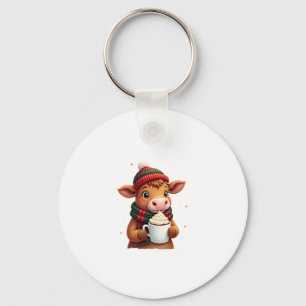 Highland Cow Brushstroke Christmas T-Shirt (4) Key Ring