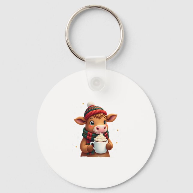 Highland Cow Brushstroke Christmas T-Shirt (4) Key Ring (Front)