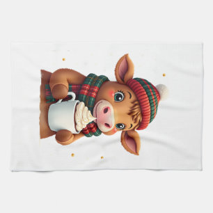 Highland Cow Brushstroke Christmas T-Shirt (4) Tea Towel