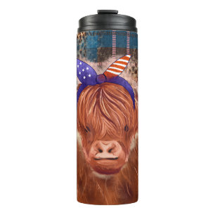 Highland Cow Buffalo Plaid July 4 Independence Day Thermal Tumbler