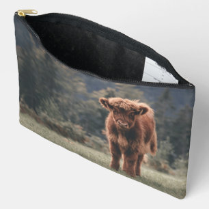 Highland cow calf autumn grass field accessory pouch