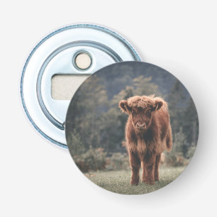 Highland cow calf autumn grass field bottle opener