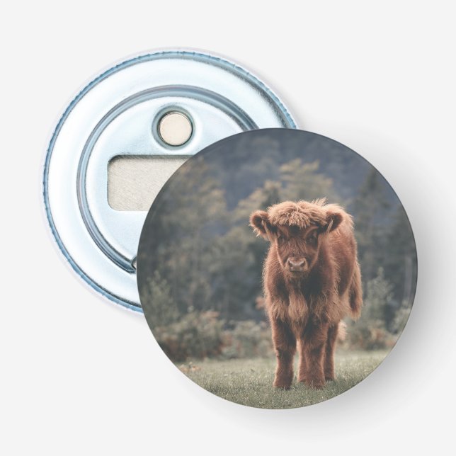 Highland cow calf autumn grass field bottle opener (Front)