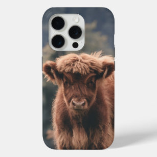 Highland cow calf autumn grass field iPhone 15 pro case