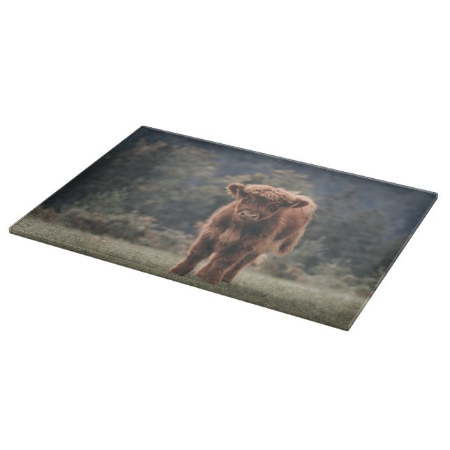 Highland cow calf autumn grass field cutting board (Corner)