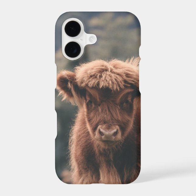Highland cow calf autumn grass field iPhone case (Back)