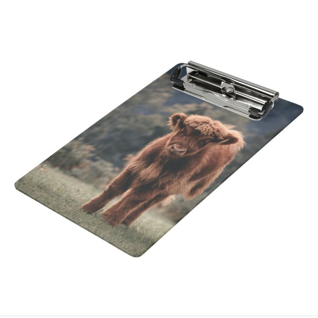 Highland cow calf autumn grass field mini clipboard (Angled3)