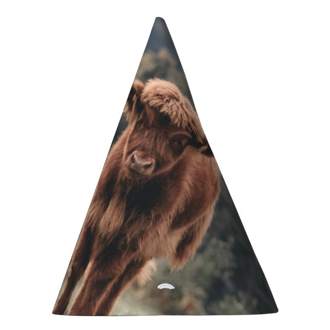 Highland cow calf autumn grass field party hat (Right)