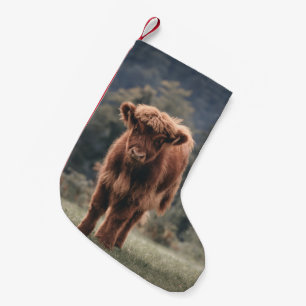 Highland cow calf autumn grass field small christmas stocking