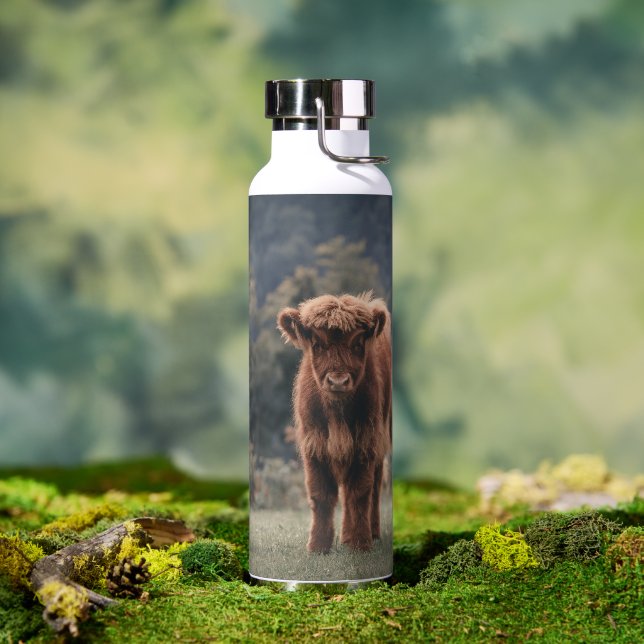 Highland cow calf autumn grass field water bottle (Outdoor)