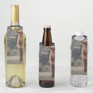 Highland cow calf autumn grass monogram initial bottle tag