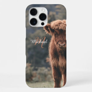 Highland cow calf autumn grass monogram initial iPhone 16 pro max case