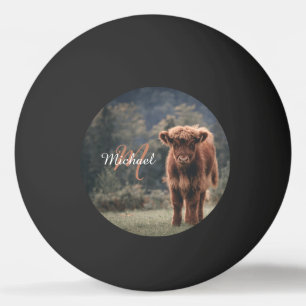 Highland cow calf autumn grass monogram initial ping pong ball