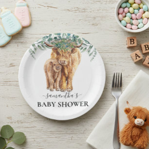 Highland Cow Calf Baby Shower Eucalyptus  Paper Plate