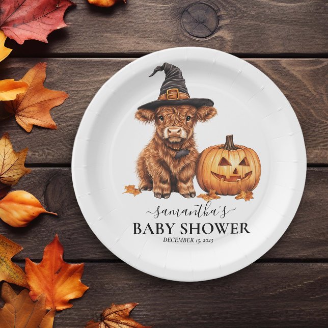  Highland Cow Calf Baby Shower Halloween Witch Paper Plate (Creator Uploaded)