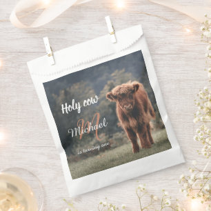 Highland cow calf monogram first birthday party favour bags