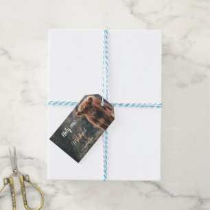 Highland cow calf monogram first birthday party gift tags