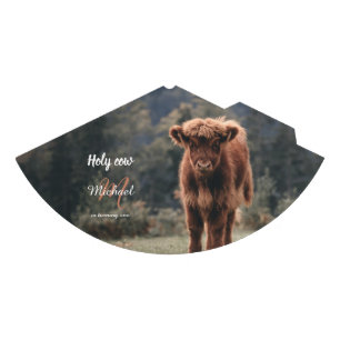 Highland cow calf monogram first birthday party hat
