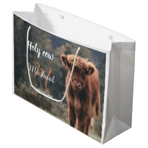 Highland cow calf monogram first birthday party large gift bag