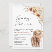 Highland Cow Calf Orange Boho Floral Baby Shower