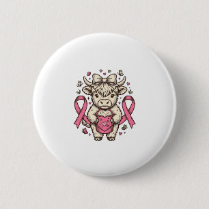 Highland Cow Cancer Awareness Ribbon Cute Calf Des 6 Cm Round Badge