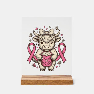 Highland Cow Cancer Awareness Ribbon Cute Calf Des Acrylic Sign