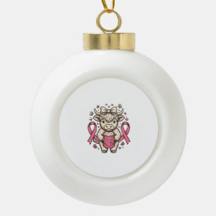 Highland Cow Cancer Awareness Ribbon Cute Calf Des Ceramic Ball Christmas Ornament