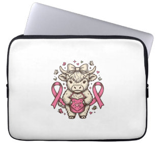 Highland Cow Cancer Awareness Ribbon Cute Calf Des Laptop Sleeve