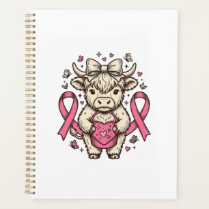 Highland Cow Cancer Awareness Ribbon Cute Calf Des Planner