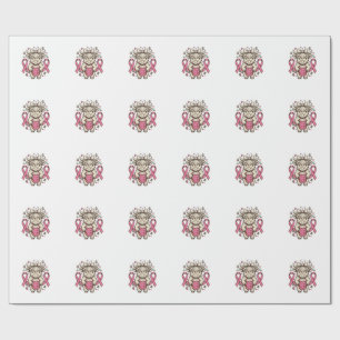 Highland Cow Cancer Awareness Ribbon Cute Calf Des Wrapping Paper