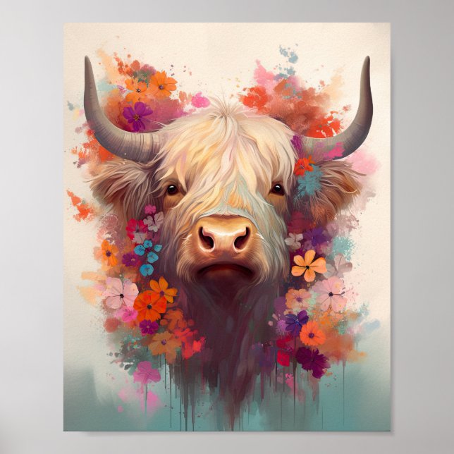Highland Cow Canvas Wall Art Farmyard Poster (Front)