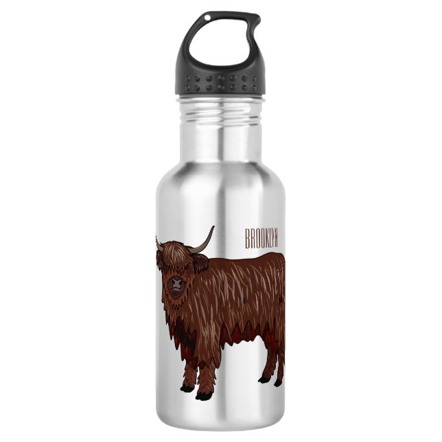 Highland cow cartoon illustration  532 ml water bottle (Front)