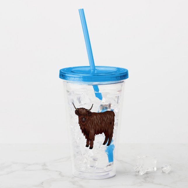 Highland cow cartoon illustration  acrylic tumbler (Front Ice)