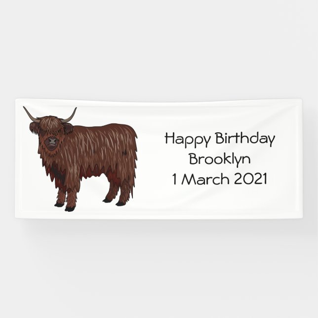 Highland cow cartoon illustration banner (Horizontal)