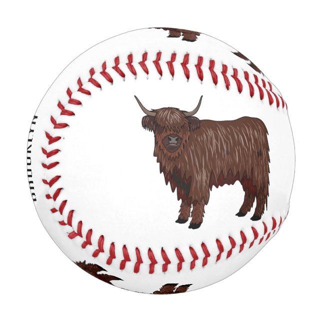 Highland cow cartoon illustration  baseball (Front Left)