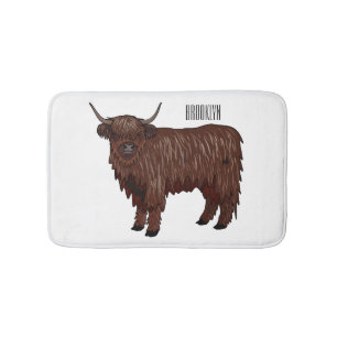 Highland cow cartoon illustration  bath mat