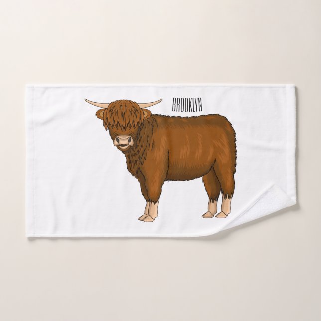 Highland cow cartoon illustration  bath towel set (Hand Towel)