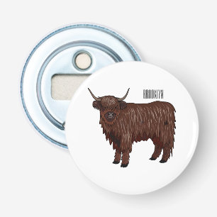 Highland cow cartoon illustration  bottle opener