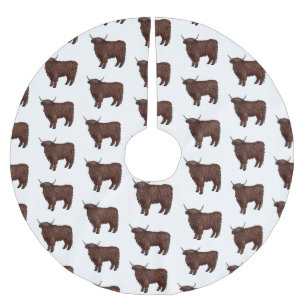 Highland cow cartoon illustration brushed polyester tree skirt
