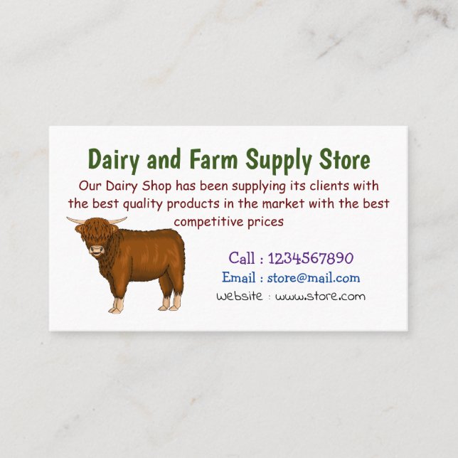 Highland cow cartoon illustration business card (Front)