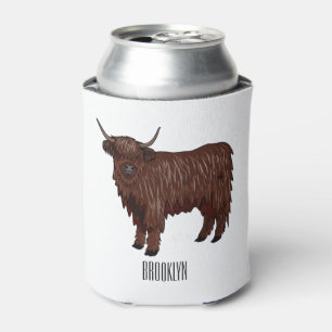 Highland cow cartoon illustration  can cooler